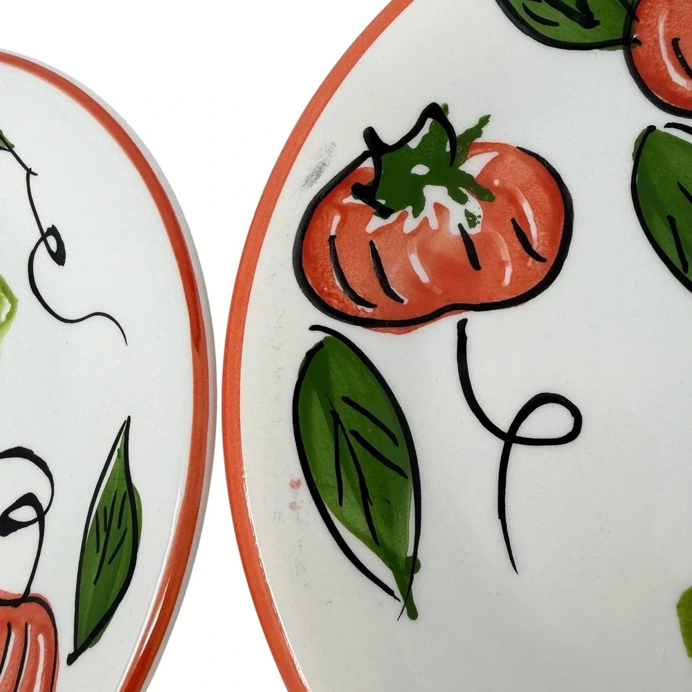 Vintage Pier 1 Italy Handpainted Tomato Pepper Salad Plates Set of 2 8.5